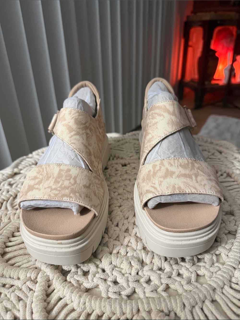 Dr. Scholl's Beige Patterned Platform Sandals with Cream Soles